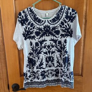 J. Crew Navy / Silver Gray Floral Short Sleeve Tee XL